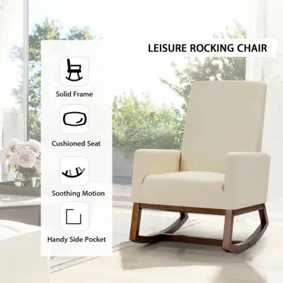 Rocking High Back Upholstered Lounge Armchair with Side Pocket