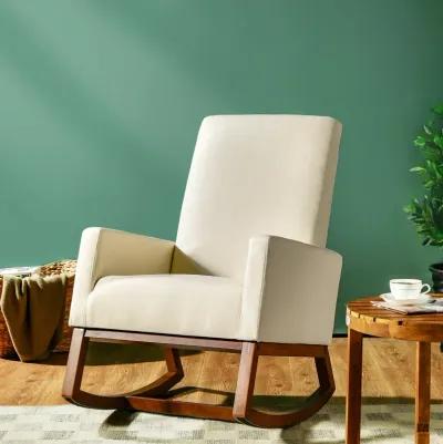 Rocking High Back Upholstered Lounge Armchair with Side Pocket