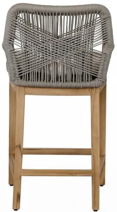 Navi 27 Inch Outdoor Counter Stool Chair, Woven Rope, Gray, Brown Teak - Benzara