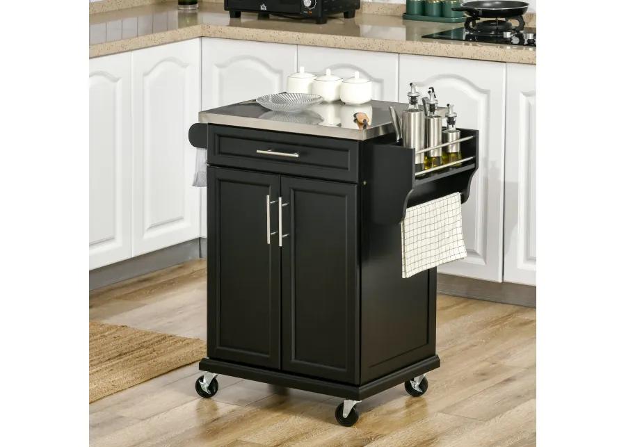 Wood Kitchen Island Cart Storage Box Cabinet  Drawer Trolley w/ Stainless Steel