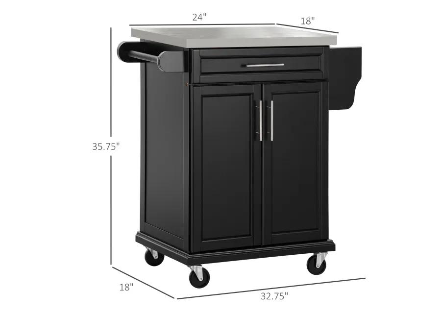 Wood Kitchen Island Cart Storage Box Cabinet  Drawer Trolley w/ Stainless Steel