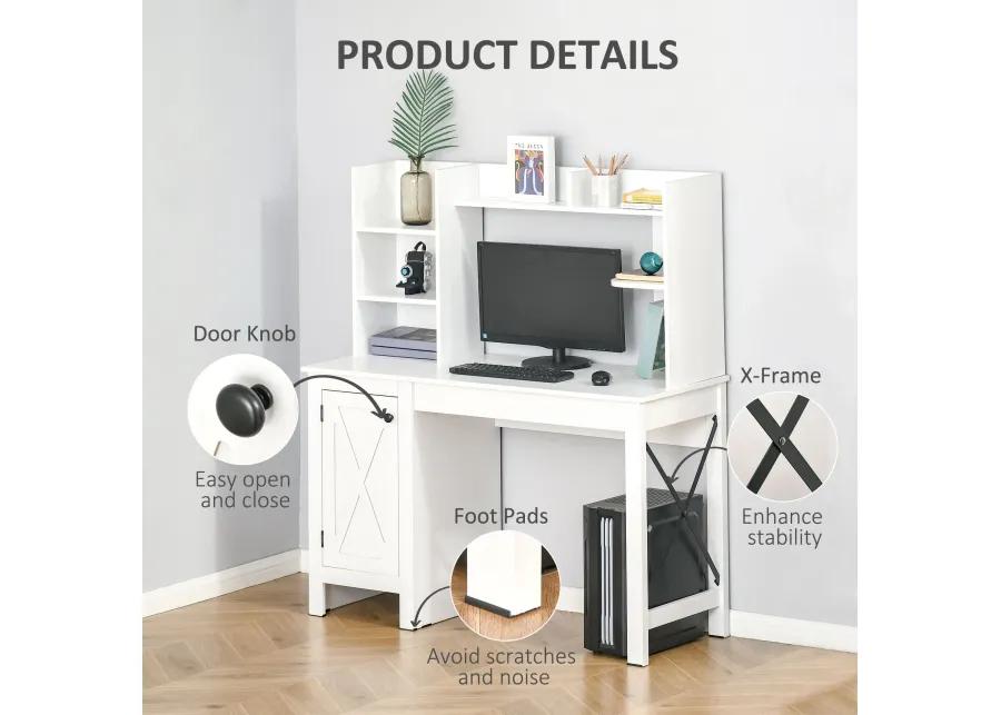 White Home Office: Computer Desk with Hutch and Storage