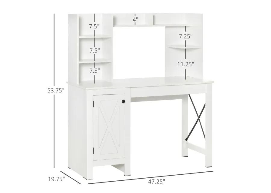 White Home Office: Computer Desk with Hutch and Storage