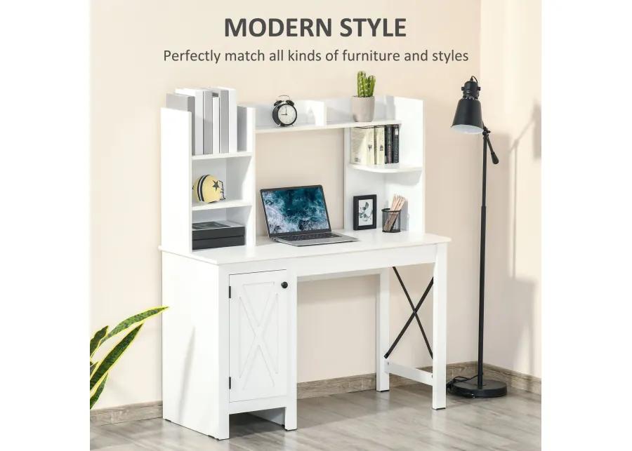 White Home Office: Computer Desk with Hutch and Storage