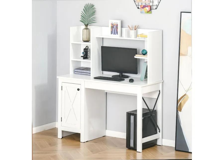 White Home Office: Computer Desk with Hutch and Storage