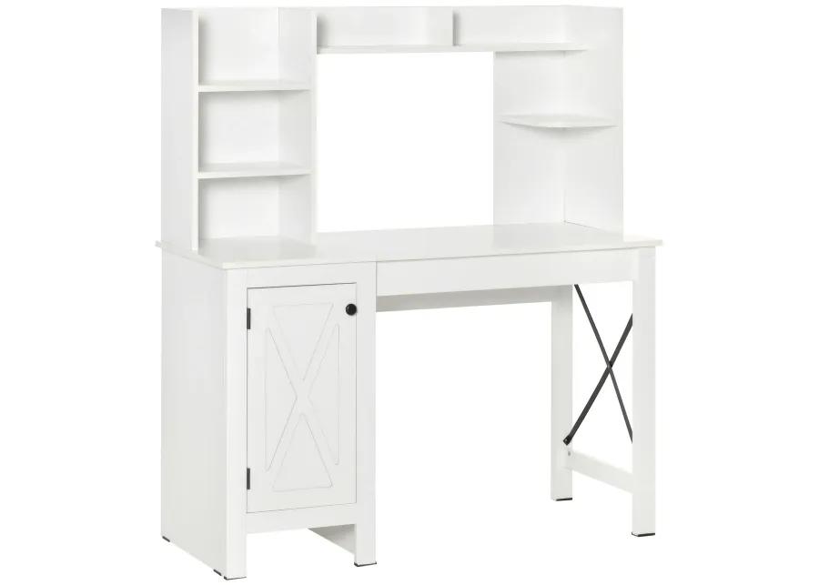 White Home Office: Computer Desk with Hutch and Storage