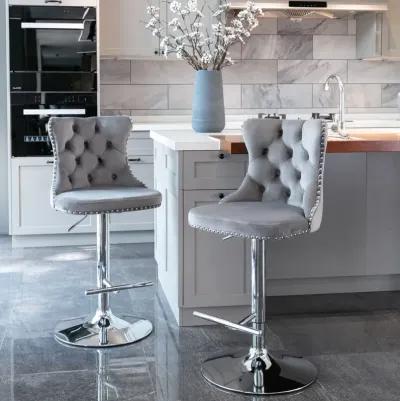 Hivvago Set of 2 Modern Upholstered Tufted Velvet Armless Bar Stools with Chrome Details