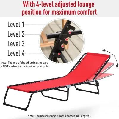 Wine Red Lounger: Folding 4-Position Chaise with Breathable Mesh