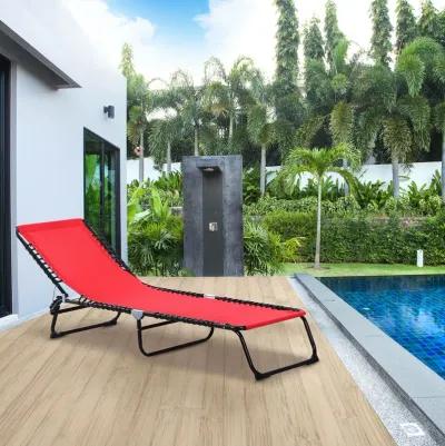 Wine Red Lounger: Folding 4-Position Chaise with Breathable Mesh