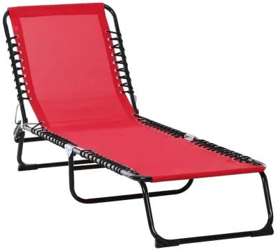 Wine Red Lounger: Folding 4-Position Chaise with Breathable Mesh