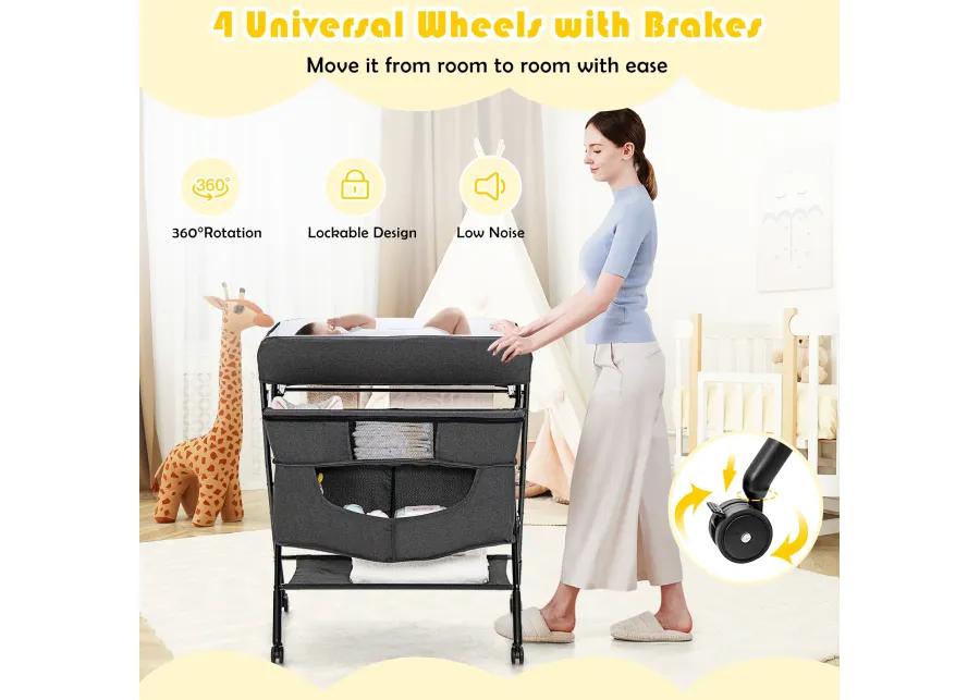 Portable Adjustable Height Newborn Nursery Organizer with Wheel