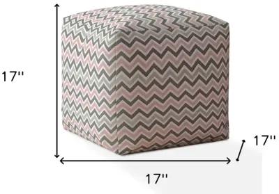 Homezia 17" Pink Twill Chevron Pouf Ottoman