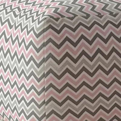 Homezia 17" Pink Twill Chevron Pouf Ottoman