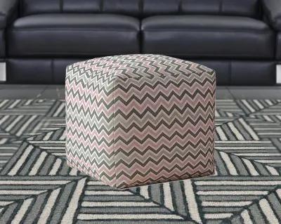 Homezia 17" Pink Twill Chevron Pouf Ottoman