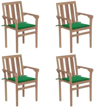 vidaXL Stackable Garden Chairs with Cushions 4 pcs Solid Teak Wood