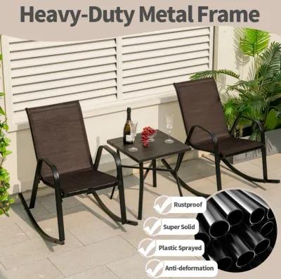 Set of 2 Metal Patio Rocking Chair with Breathable Seat Fabric