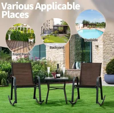 Set of 2 Metal Patio Rocking Chair with Breathable Seat Fabric