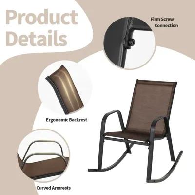 Set of 2 Metal Patio Rocking Chair with Breathable Seat Fabric