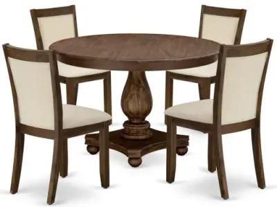 East West Furniture East West Furniture F2MZ5-NN-32 5-Pcs Dining Room Table Set - A Wood Dining Table and 4 Light Beige Linen Fabric Dining Room Chairs with Stylish High Back (Sand Blasting Antique Walnut Finish)