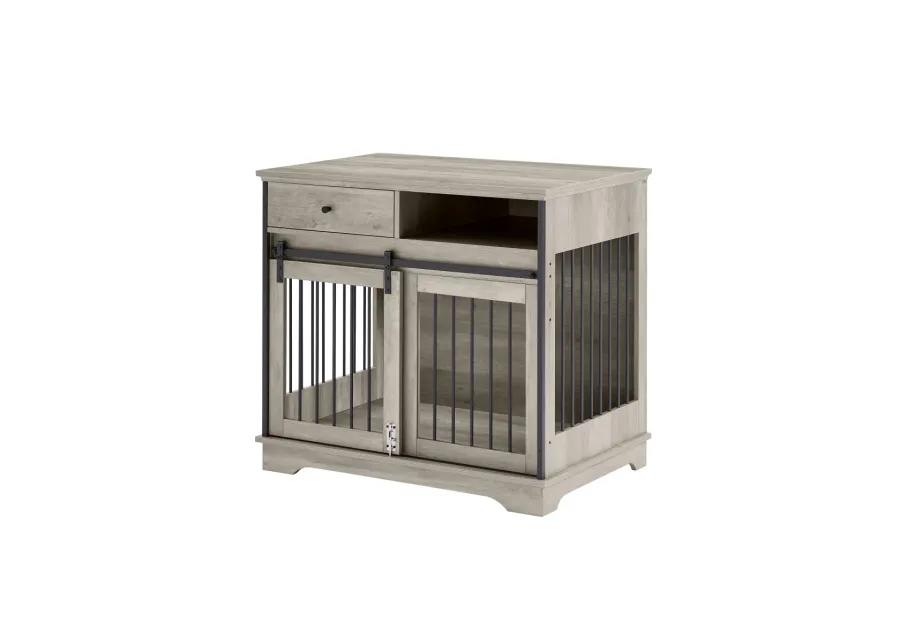 Sliding door dog crate with drawers. Grey,35.43" W x 23.62" D x 33.46" H