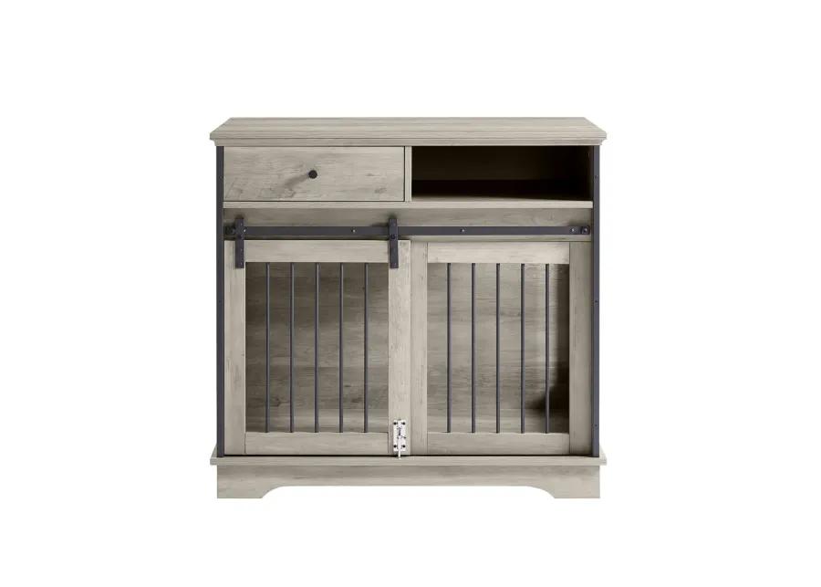 Sliding door dog crate with drawers. Grey,35.43" W x 23.62" D x 33.46" H