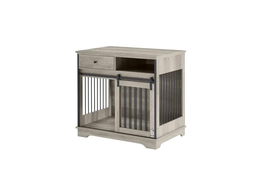 Sliding door dog crate with drawers. Grey,35.43" W x 23.62" D x 33.46" H