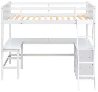 Twin Size Loft Bed With Shelves And Desk, Wooden Loft Bed With Desk