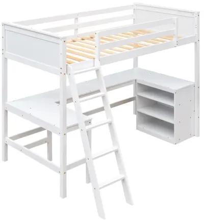 Twin Size Loft Bed With Shelves And Desk, Wooden Loft Bed With Desk