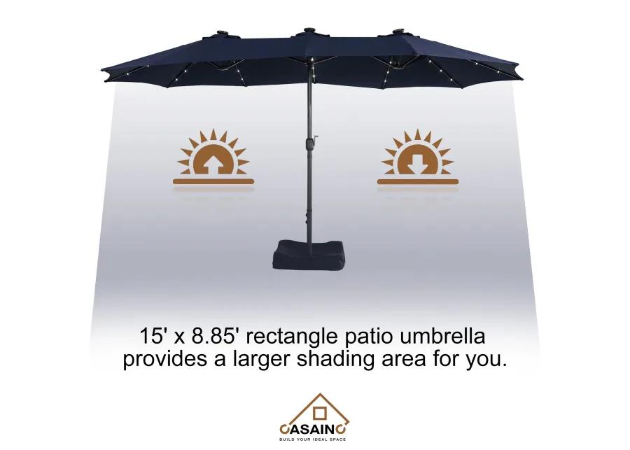 15ft Patio Maket Umbrella with base and led.