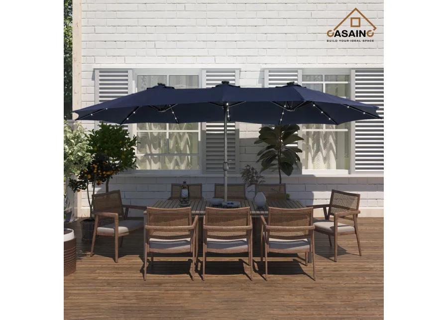 15ft Patio Maket Umbrella with base and led.