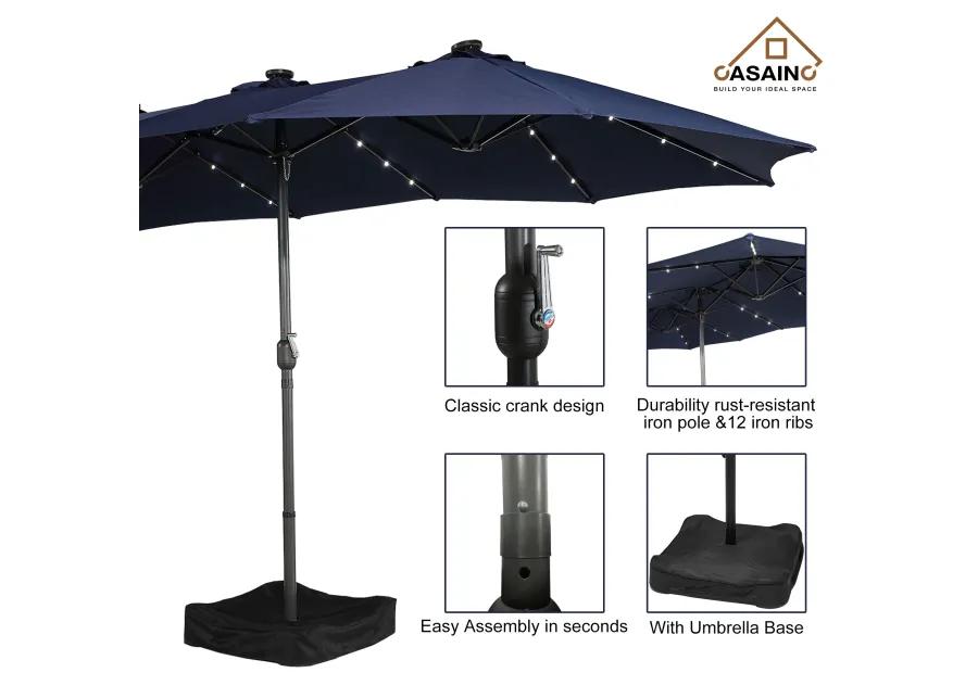 15ft Patio Maket Umbrella with base and led.