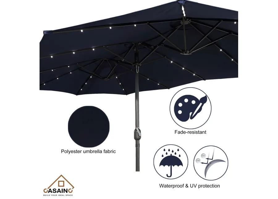 15ft Patio Maket Umbrella with base and led.