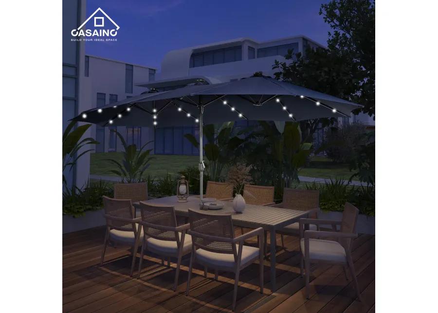 15ft Patio Maket Umbrella with base and led.