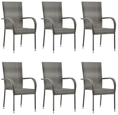 vidaXL 7 Piece Garden Dining Set Poly Rattan Gray