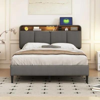 Merax Upholstered Platform Bed with Storage Headboard