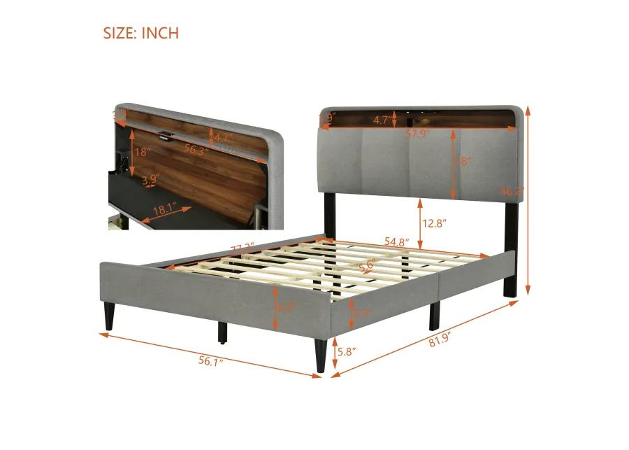 Merax Upholstered Platform Bed with Storage Headboard