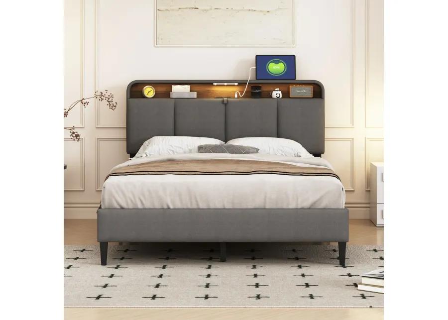 Merax Upholstered Platform Bed with Storage Headboard