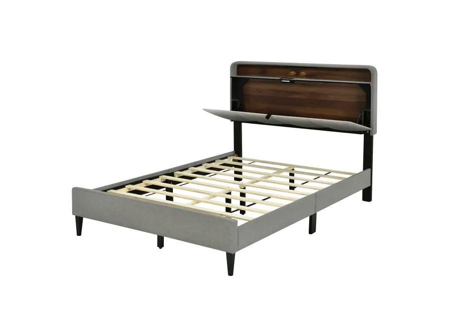 Merax Upholstered Platform Bed with Storage Headboard