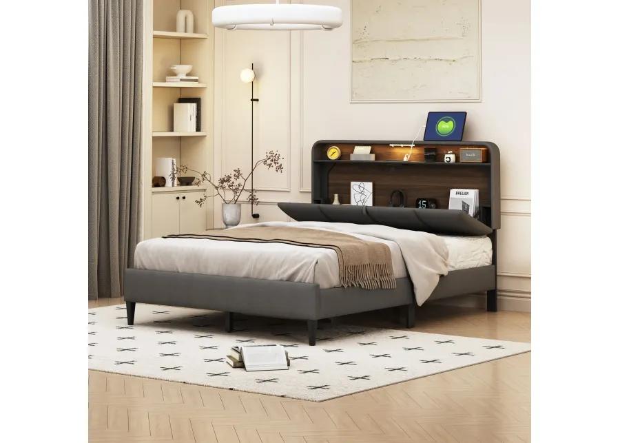 Merax Upholstered Platform Bed with Storage Headboard