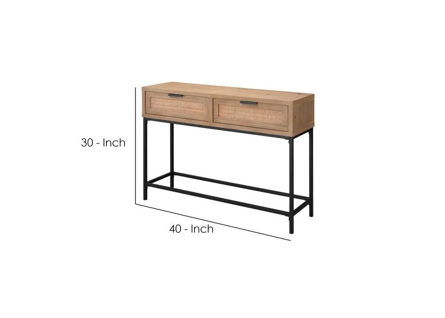 Console Table with Woven Rattan Front Drawers, Brown-Benzara