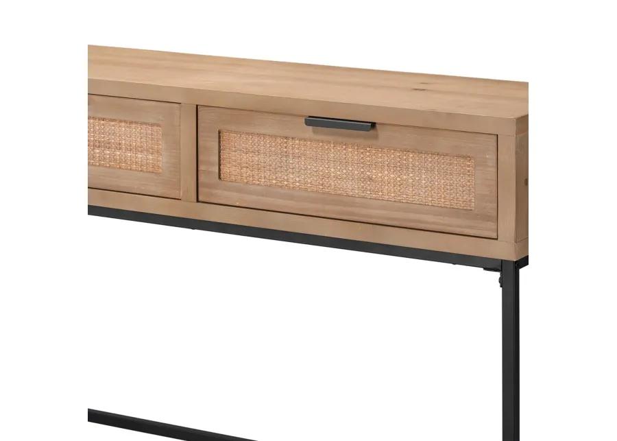 Console Table with Woven Rattan Front Drawers, Brown-Benzara