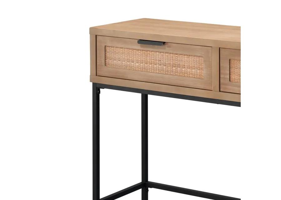 Console Table with Woven Rattan Front Drawers, Brown-Benzara