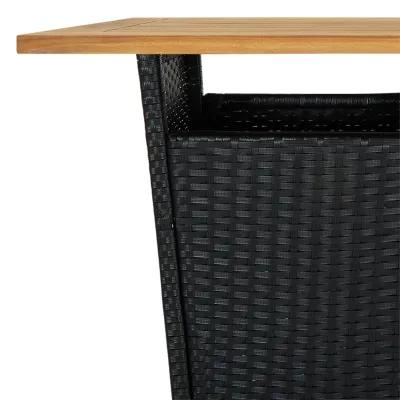 Bar Table Black 23.6"x23.6"x43.3" Poly Rattan and Solid Acacia Wood