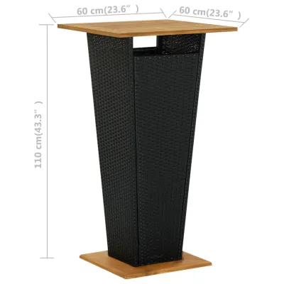 Bar Table Black 23.6"x23.6"x43.3" Poly Rattan and Solid Acacia Wood