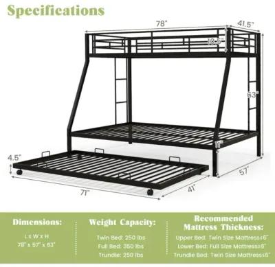 Hivvago Twin Over Full Bunk Bed Frame with Trundle for Guest Room