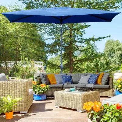 Blue Rectangular Shade: 6.6x10ft Patio Umbrella with Crank