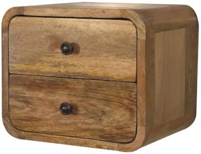 Mini Curve Oak-ish Solid Wood 2 Drawers FloatingNightStand