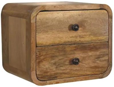 Mini Curve Oak-ish Solid Wood 2 Drawers FloatingNightStand