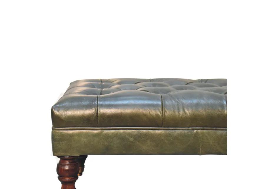 Artisan Furniture  Solid Wood Buffalo Green Leather Ottoman with Castor Legs