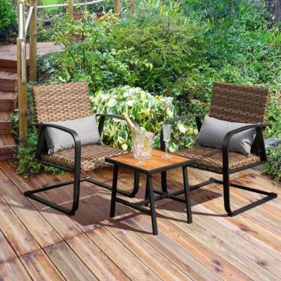 Hivvago 3 Pieces Patio Rattan Conversation Set with Quick Dry Lumbar Pillows